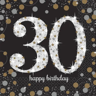 Produktbild von Amscan Funkelnde Servietten zum 30. Geburtstag 33x33 16 St.