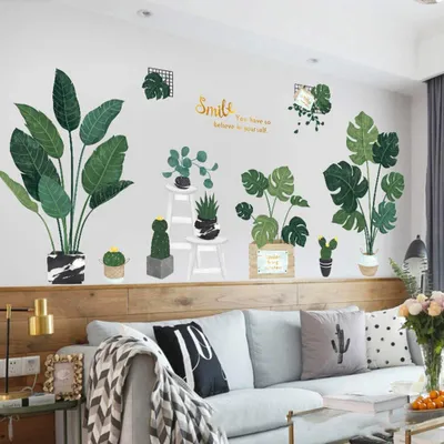 Produktbild von Wandtattoo Blätter Grün Wandbild Tropische Pflanzen, DIY Klebend Blumen set, Wandsticker Blumen, Deko für Wohn-Schlafzimmer Kinderzimmer Küche Flur €