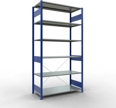 Produktbild von Schulte Fachbodenregal MULTIplus150 Stecksystem | Grundregal | HxBxT 250x130x60cm | 6 Ebenen | Fachlast 150kg | Enzianblau/Verzinkt