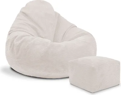 Produktbild von Dreamroots Bean Bag 90x90x100 cm Sitzsack mit Lehne und Hocker und Bezug Sitzkissen Boden Chill Sack Bubibag Sitzsack Sitzsack mit Füllung, White Dove