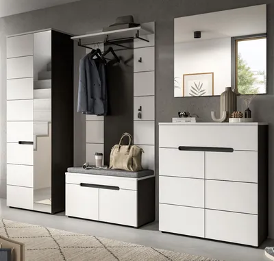Produktbild von Garderobe Set 5-teilig "Cooper" in weiß und grau 255 cm, Soft-Close