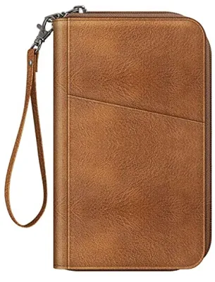 Produktbild von PromoHome® Familien-Passhülle mit RFID-Blockierung – Braun – Reisedokumenten-Organizer – 5 Passfächer