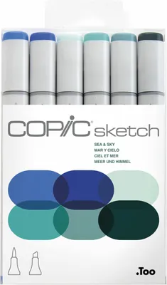 Produktbild von Copic Sketch Set Grafikmarker - Sea & Sky - Nachfüllbar mit Copic Ink - 6Stk