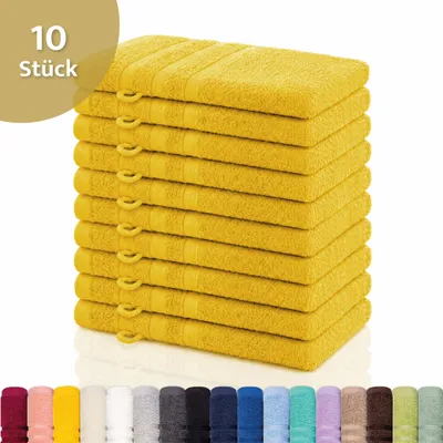 Produktbild von Lavea® 10er Set Waschhandschuh 15x21 cm – Waschhandschuhe aus 100% Baumwolle, weicher Frottee Waschlappen – Frottierserie Elena – Rapsgelb