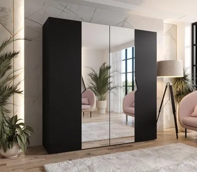 Produktbild von Viertüriger Spiegelschrank 200 cm AMARIS 2 - Griffe schwarz / Kaschmir