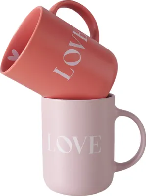 Produktbild von Jumbobecher Love 2er Set Keramik 420 ml romantisch rosa und rot