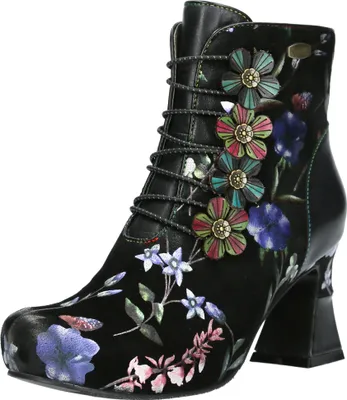 Produktbild von Laura Vita Damen Stiefelette Leder Blumen Ranken Applikation Absatz Magalieo 10, Größe:37 EU, Farbe:Blau
