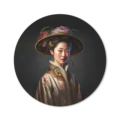 Produktbild von MuchoWow® Mauspad Mousepad Frau - Porträt - Blumen - Hut - Asiatisch 20x20 cm - Mousepads - Maus Mat - Pad - Mausunterlage - Schreibtischmatte