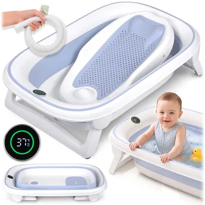 Obrázok produktu pre Nukido NK-279 Skládací dětská vanička s teploměrem a vložkou, bílo‑modrá