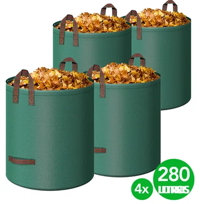 Produktbild von Brixy Gartenabfallsäcke – Set mit 4 Stück à 280 l – Faltbar und wasserdicht – Stabile Laubsäcke für