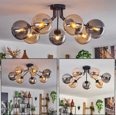 Produktbild von Fossobiubo Deckenlampe aus Metall/Glas in Schwarz/Bernsteinfarben/Rauchfarben