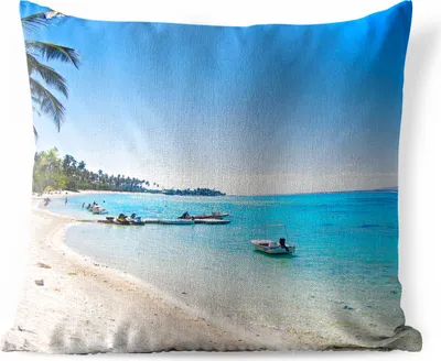 Produktbild von MuchoWow® Outdoor Kissen - Der Strand von Mo'orea - 40x40 cm - Wetterfest - Lounge Kissen - Kopfkissen - Interieur - Polster mit Bild