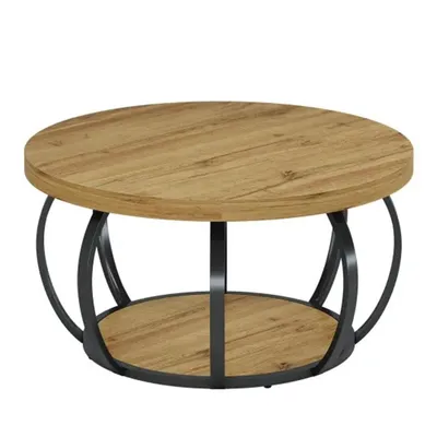 Obrázek produktu pro Dvoupatrový kulatý konferenční stolek, odkládací stolek, stolek do obývacího pokoje, nábytek do obývacího pokoje, 80 x 80 x 45 cm