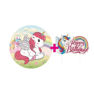Produktbild von 2er Set Einhorn Tortenaufleger & Cake Topper