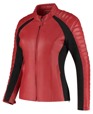 Immagine prodotto di Rusty Stitches Donna giacca in pelle da moto da donna, rosso/nero, 42