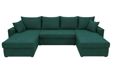 Image de Canapé d'angle en U Gustaw avec fonction couchage et coussins, tissu velours côtelé Zoom 10 Jungle Green