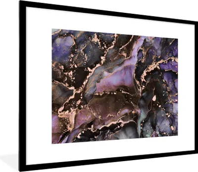 Produktbild von MuchoWow® Gerahmtes Poster Marmor - Gold - Rosa 80x60 cm - Poster mit Schwarzem Bilderrahmen Wandposter Rahmen Foto Bilder - Schlafzimmer-Dekorationen - Fotoposter