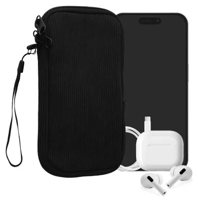 Produktbild von kwmobile Handytasche für XL - 6,7/6,8" Hülle - Cord und Neopren Tasche mit Handschlaufe - Case 17,2 x 8,4 cm Innenmaße - Handyhülle in Schwarz