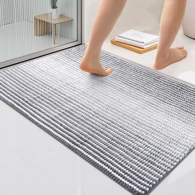 Image de Tapis de bain en microfibre, 60 x 90 cm, gris, absorbant, antidérapant, lavable