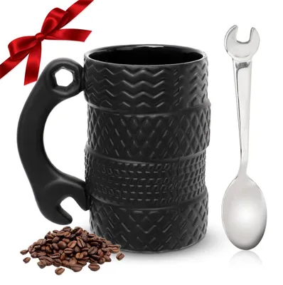 Keramik-Bandenbecher 500 ml mit Henkel und Löffel, 3D-Design