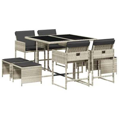 Produktbild von "im Sonderangebot" 9-tlg. Garten-Essgruppe - elegantes Design - Sitzgruppe/Gartenmöbel-Set - mit Kissen Hellgrau Poly Rattan - Terassenmöbel DEMöbel242679