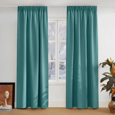 Immagine prodotto di Tende oscuranti, con balza, colore blu-verde, set da 2, dimensioni 245 cm di altezza x 140 cm di larghezza