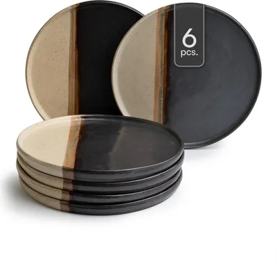 Produktbild von Speiseteller - Ø 27 cm - Schwarz - Braun - Keramik - matt - 6er Set
