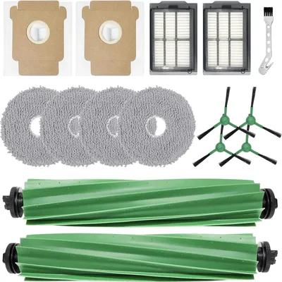 A collection of cleaning accessories for a robot vacuum cleaner, laid out on a white background.