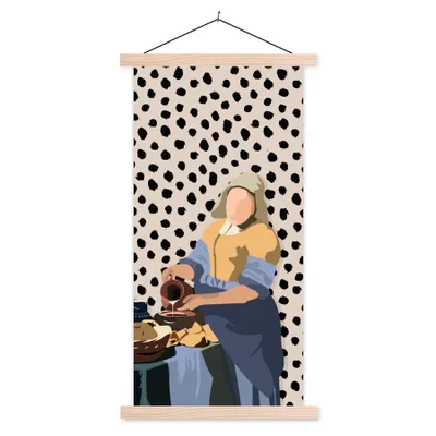 Produktbild von MuchoWow® Textilposter Alte Meister - Milchmädchen - Tupfen - Vintage 40x80 cm mit holzfarbenen Rahmen - Wohnzimmer