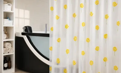 Produktbild von OBI Deco-Line Lisa Maisgelb Duschvorhang 180x200 PEVA Wasserdicht Tulpen Weiß Gelb