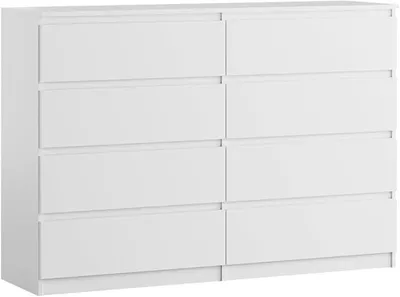 Obrázek produktu pro Komoda s 8 zásuvkami | Bílá, 140 cm. Ideální do ložnice, obývacího pokoje, dětského pokoje a kanceláře. Velká a prostorná komoda. Rozměry: 140 x 97 x 40 cm