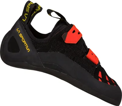 Klett-Kletterschuh "Tarantula" von La Sportiva in Schwarz mit roten Akzenten; ideal für Kletteraktivitäten.