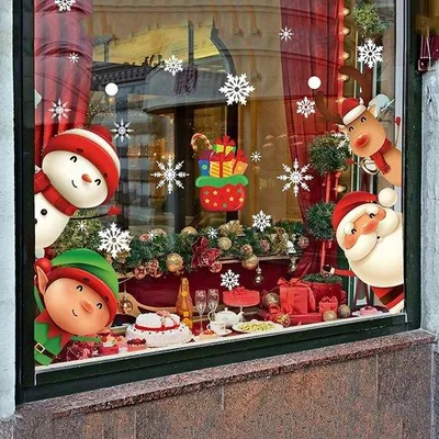 Image de Kerststickers-Set mit Schneeflocken und Weihnachtsmann für Fenster