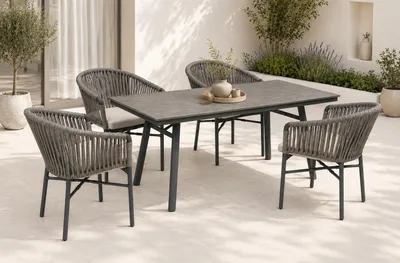 Produktbild von Destiny TORNO SAN MARINO Sitzgruppe 4x Sessel + Tisch 180x90x74cm, rechteckig, grau