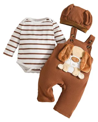 Produktbild von Langarm Gestreifter Overall mit Dinosaurierdruck für Baby Jungen