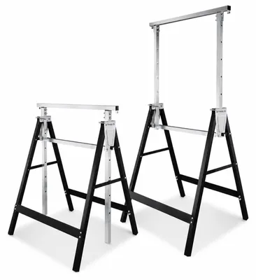 Zdjęcie produktu dla Teleskopowe stojaki do narzędzi, zestaw 2 sztuk, regulowana wysokość 80-130 cm, udźwig 200 kg, składane