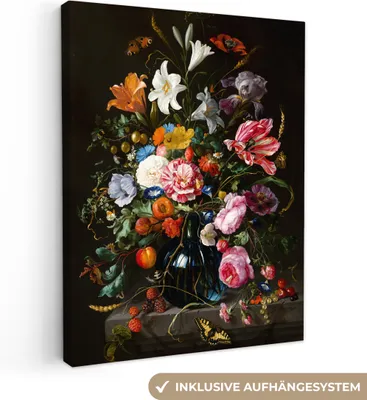 Produktbild von MuchoWow® - Leinwandbilder - Alte Meister - Kunst - Vase mit Blumen - Jan Davidsz de Heem, Wandbild, Wanddeko Bilder Wohnzimmer, 90x120 cm