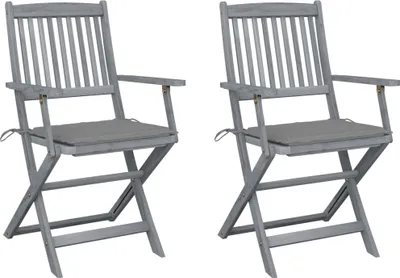 Produktbild von The Living Store Klappbare Gartenstühle 2 Stk. mit Sitzkissen Massivholz Akazie