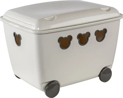 Produktbild von Bear Teddy Box Spielzeugkiste mit Deckel und Rollen Aufbewahrungsbox Bär 55L Weiß