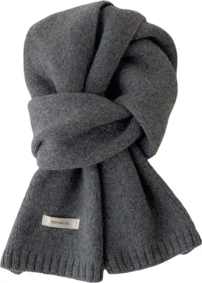 Produktbild von Winterwollstrickschal, einfarbig, gerippt, langer Halsschal, Pashmina, weich und warm