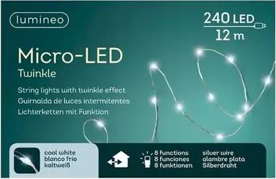 Obrázok produktu pre Vianočné mikroLED svetielka, 240 diód, 12 m, studená biela, 8 režimov, IP44