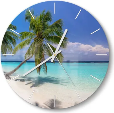Produktbild von DEQORI Glasuhr Ø30 cm Modern 'Paradiesischer Strand' Wanduhr Glas Uhr Design leise