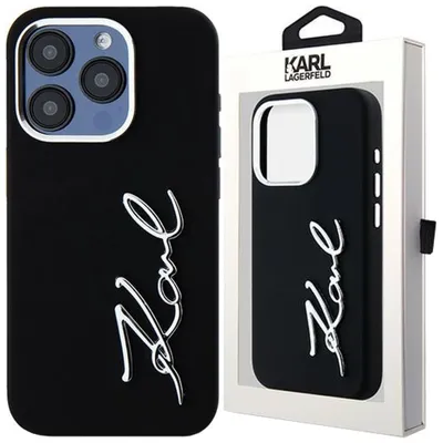 Produktbild von Karl Lagerfeld KLHCP15LSCMSMVK iPhone 15 Pro 6.1" schwarz hardcase Silicone Metal Script Logo Schutzhülle