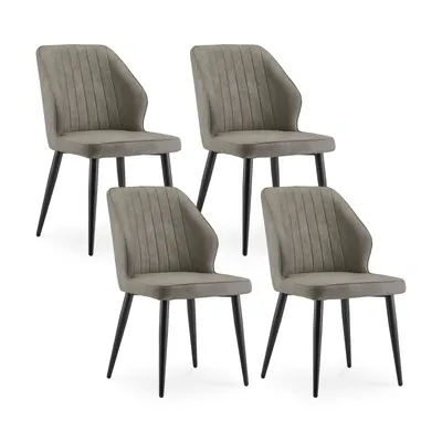 Image de CLIPOP Chaise de salle à manger,Set de 4 chaises de cuisine en similicuir, chaise de réception avec dossier pieds en métal,Gris
