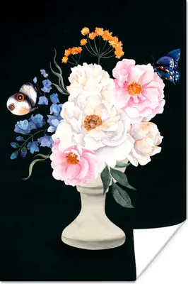 Produktbild von MuchoWow® Poster Aquarell - Stillleben - Schmetterlinge 60x90 cm - Wanddekoration