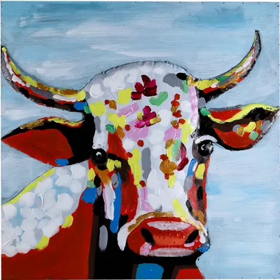 Image de Tableau métallique fait main 314705 "Vache" L=80xH=80 cmT6cm