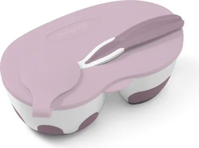 Obrázok produktu pre BabyOno Zatvárateľná dvojkomorová miska s lyžičkou - ružová/biela