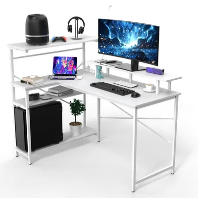 Zdjęcie produktu dla Biurko gamingowe w kształcie litery L, wymiary 160x100x75 cm, z efektem włókna węglowego i wytrzymałą metalową konstrukcją