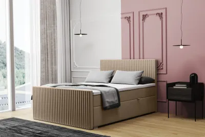 Produktbild von Boxspringbett Schlafzimmerbett MONTY 140x220cm in Stoff Monolith Hellbraun