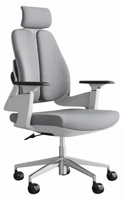 Zdjęcie produktu dla Ergonomiczne krzesło biurowe z regulowanym zagłówkiem i podłokietnikami, w kolorze szarym